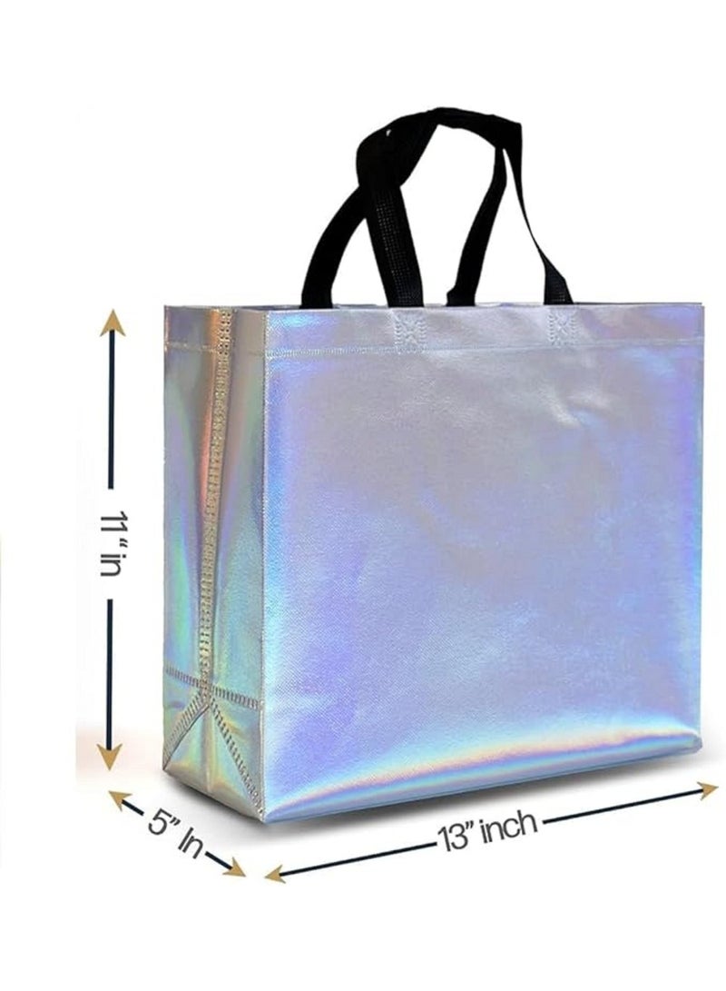 أكياس هولوغرافية قابلة لإعادة الاستخدام من البولي بروبيلين، 20 كيسًا، مزودة بمقابض، مثالية للحفلات والولادات والأعياد والزفافات والتسوق والاحتفالات - Image 4